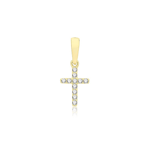 9CT YEL GOLD CZ CROSS PENDANT