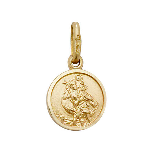 9CT YEL GOLD RND ST CHRISTOPHER PENDANT