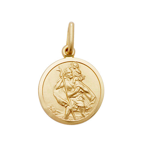 9CT YEL GOLD RND ST CHRISTOPHER PENDANT