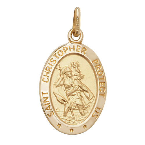 9CT YEL GOLD OVL ST CHRISTOPHER PENDANT