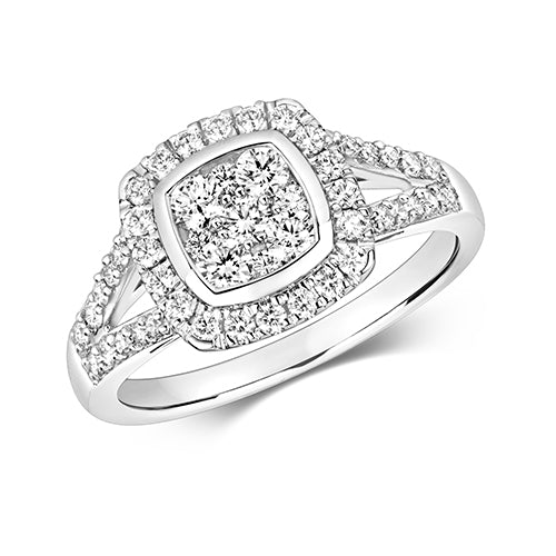 DIAMOND CLUSTER RING CUSHION SPLIT SHOULDERS