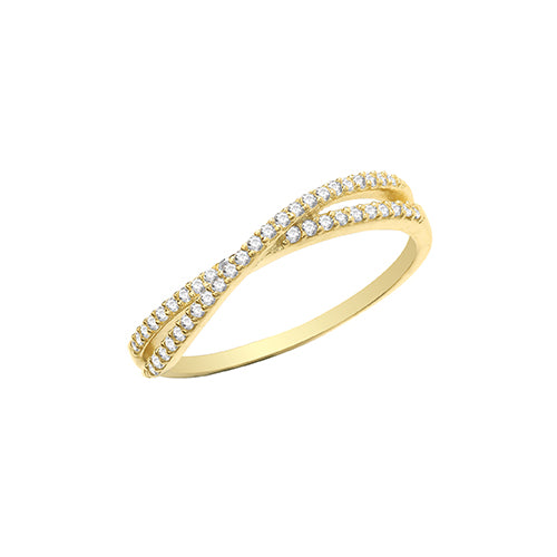 9CT YEL GOLD CZ CROSSOVER RING