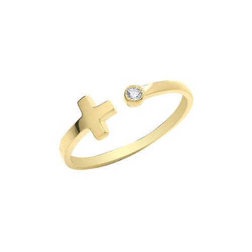 9CT YEL GOLD CROSS OPEN RING