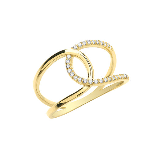 9CT YEL GOLD CZ INTERLOCKING RING