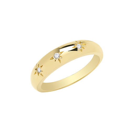 9CT YEL GOLD 3 CZ STAR DOME RING