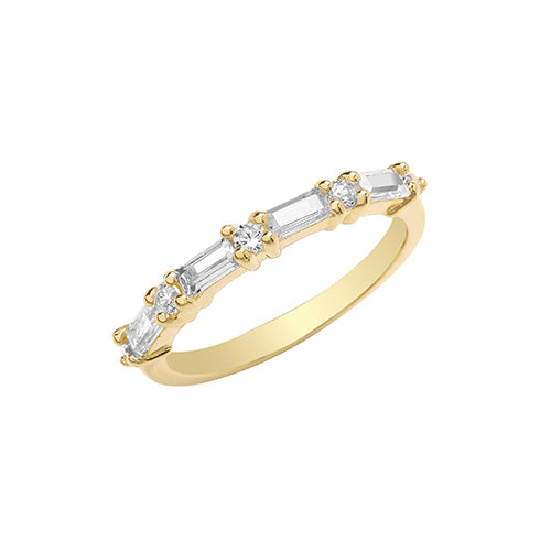 9CT YEL GOLD BAGUETTE & ROUND CZ HALF ETERNITY RING