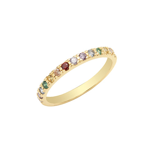 9CT YEL GOLD RAINBOW CZ HALF ETERNITY RING