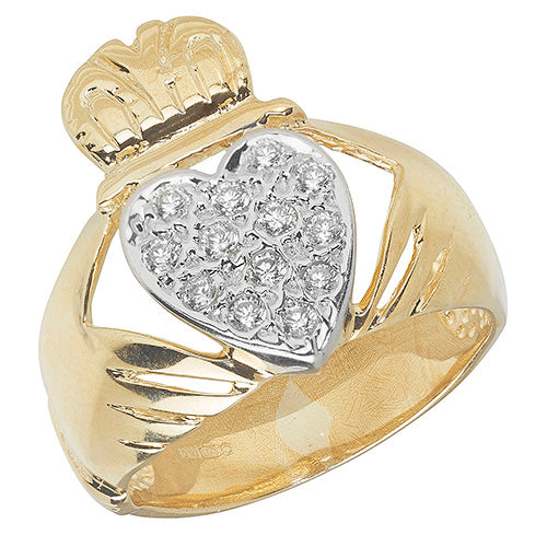 9CT YEL GOLD MEN'S CLADDAGH CZ RING