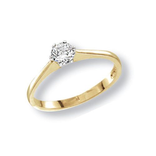 9CT YEL GOLD LADIES' SOLITAIRE CZ RING