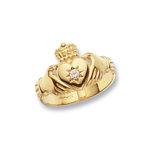 9CT YEL GOLD MEN'S CLADDAGH CZ RING