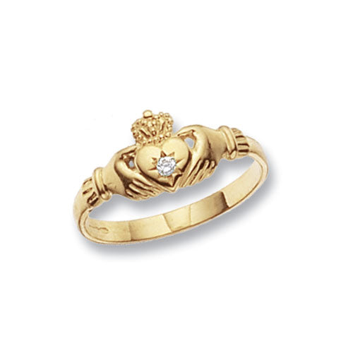 9CT YEL GOLD MEN'S CLADDAGH CZ RING