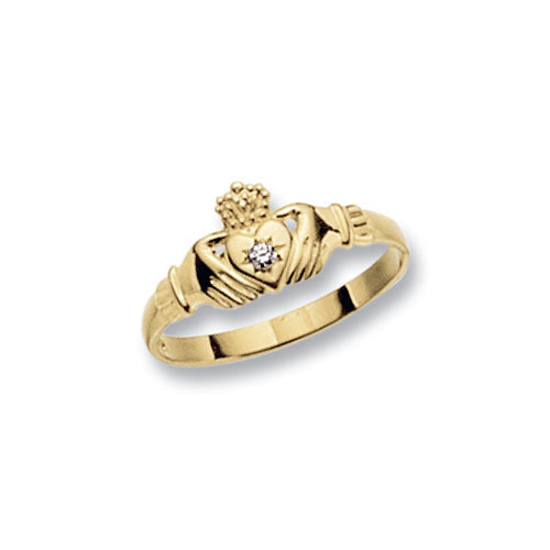 9CT YEL GOLD MEN'S CLADDAGH CZ RING