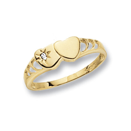 9CT YEL GOLD MAIDENS' DBL HEART SIGNET CZ RING