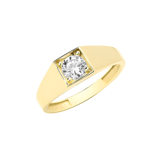 9CT YEL GOLD SQUARE FACE CZ RING