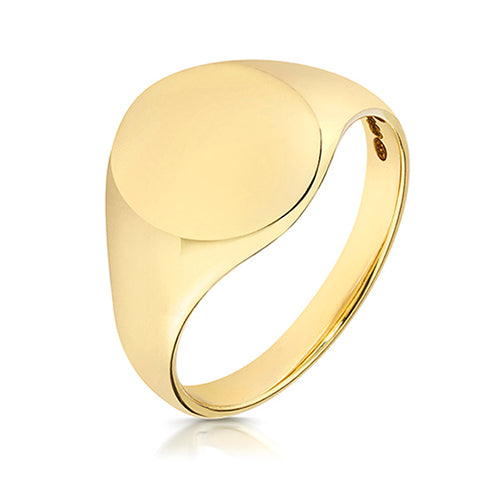 9CT YEL GOLD 14X12MM LIGHT WEIGHT OVAL SIGNET RING